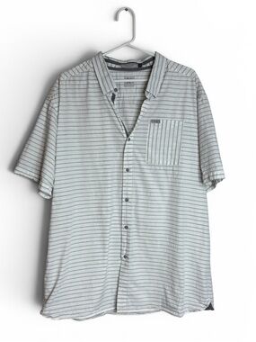 💐Marc Ecko 2XL Men's Short Sleeve Button-Up Shirt White Grey Stripes